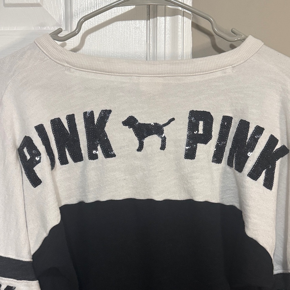 PINK Victoria's Secret Black and White Lace-Up Sweatshirt - Picture 7 of 7